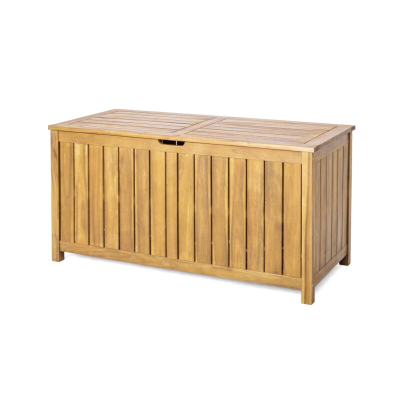 Prodo Acacia Wood 100 Gallon Outdoor Patio Deck Storage Box, Teak Finish - Image 2
