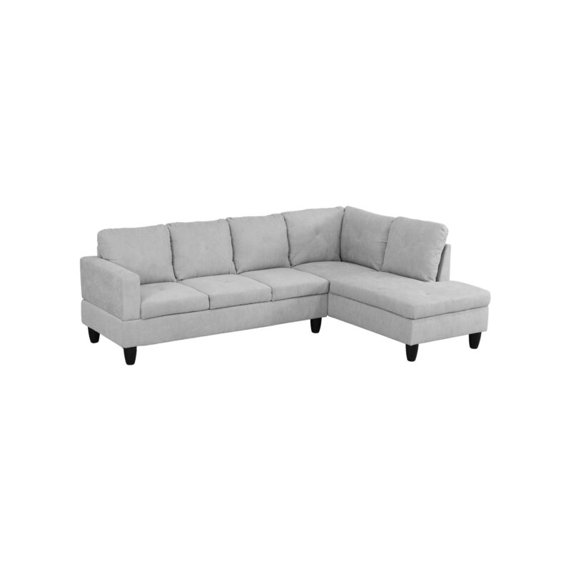 Hommoo Modern L-Shaped Sofa, Flannelette 2-Piece Living Room Sofa Set, Family Living Room Furniture, Apartment, Grey White (No Ottoman) - Image 6