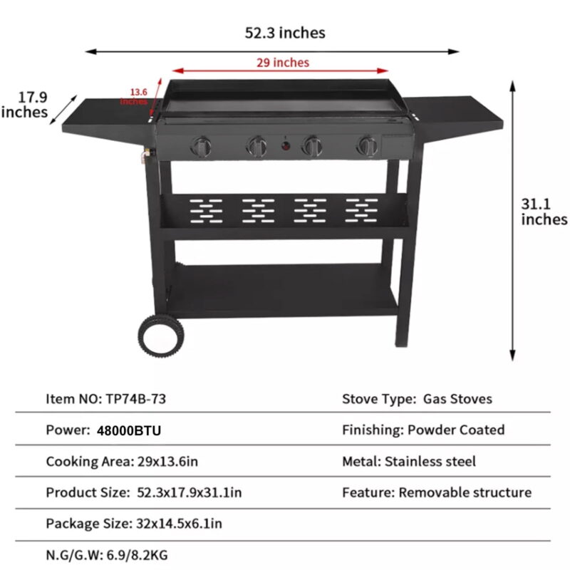 YouYeap 4 Burner Propane Gas Grill Flat Top Griddle Grill, Black - Image 5