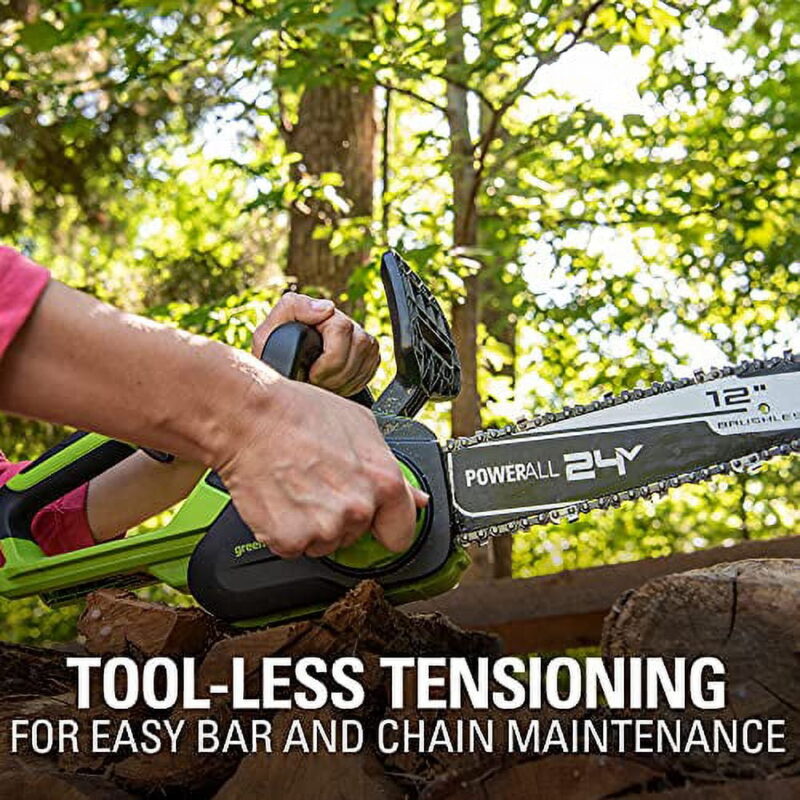 Greenworks 24V 12" Brushless Chainsaw + 4.0 Ah Battery and Charger 2016602 - Image 7