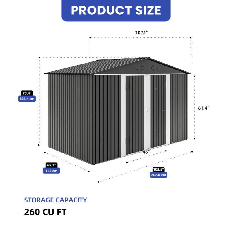 Uforic 9'x6' Outdoor Storage Shed,Metal Tool Storage Sheds w/Windows,Locking System for Garden Patio,Dark Gray - Image 4