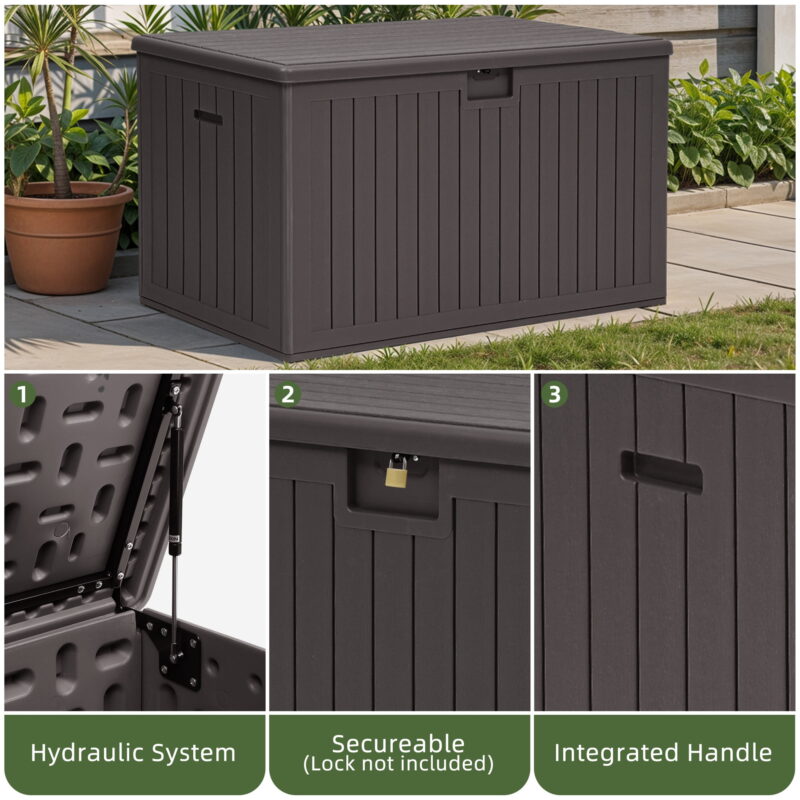 Uforic 180 Gallon Extra Large Outdoor Deck Box, Double-Wall Resin Storage Box with Flexible Divider, Lockable,‎Weatherproof,Brown - Image 5