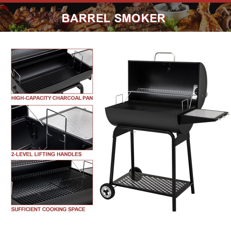 Royal Gourmet 30" CC1830 627 Square inches Barrel Charcoal Grill with Side Table - Image 4