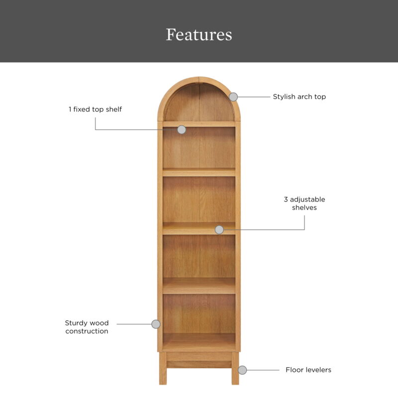 Better Homes & Gardens Juliet Narrow Arch Bookcase, Light Honey - Image 3