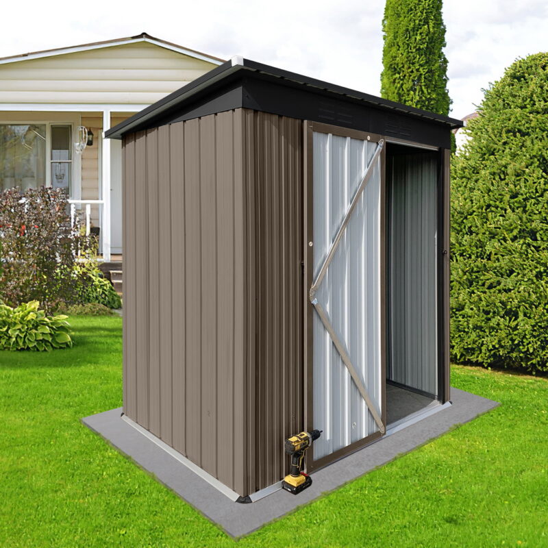 Aukfa Outdoor Storage Shed, 5 X 4 FT Metal Garden Shed, Waterproof Tool Shed for Backyard Patio, Brown - Image 2
