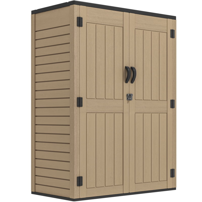 Uforic Outdoor Storage Shed, Vertical Lockable Tool Storage Resin Shed for Garden, Garage, Patio, No Shelves Included, Brown - Image 7