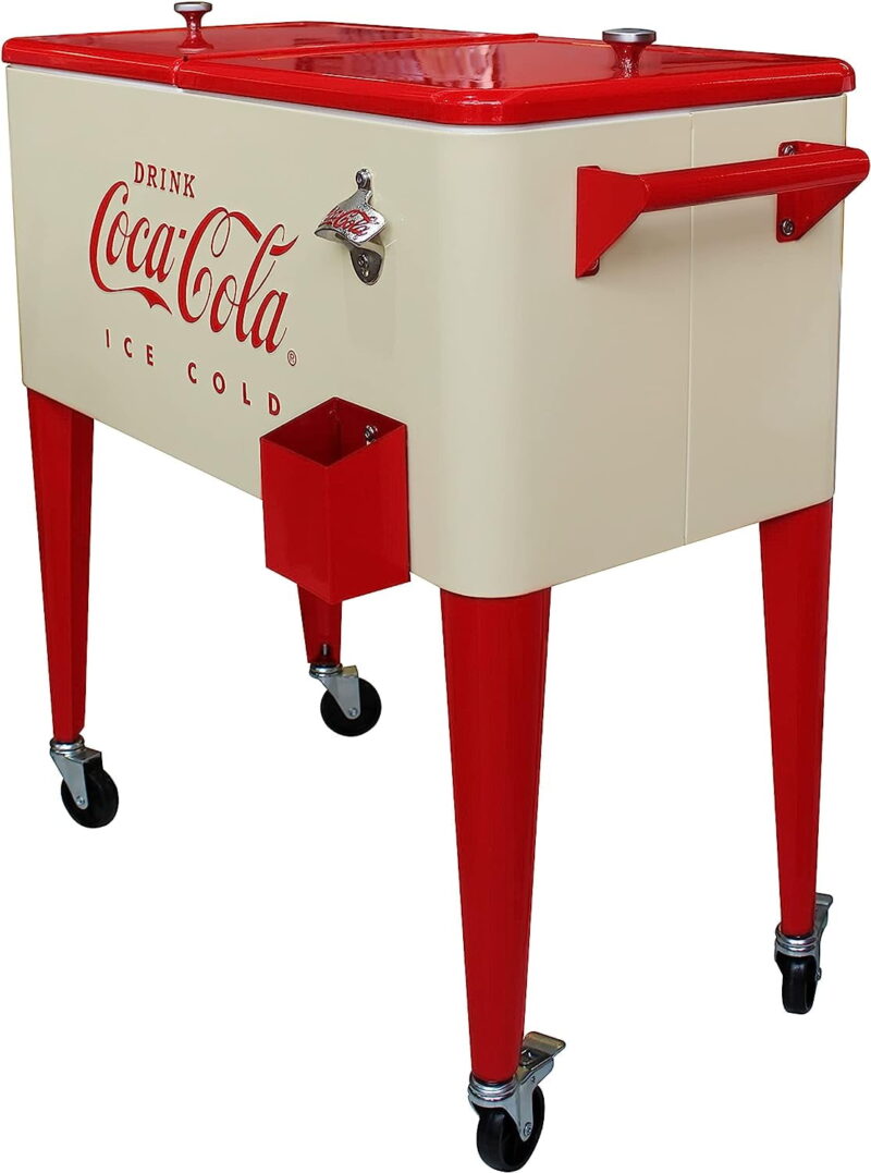 Leigh Country CP 98131 80 Qt. Coca-Cola Vanilla Embossed Metal Outdoor "Ice Cold" Cooler - Image 2
