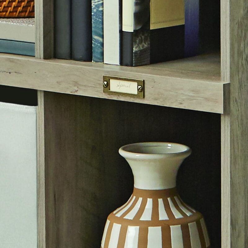 Better Homes & Gardens Modern Farmhouse 5-Cube Organizer Bookcase with Name Plates, Rustic Gray Finish - Image 5