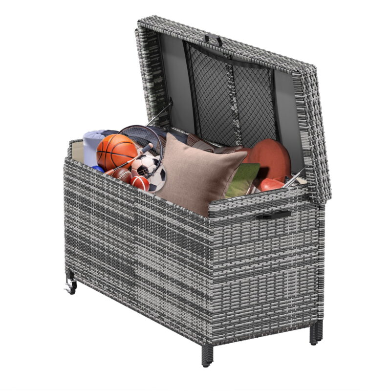 Uforic 200 Gal Large Outdoor Storage Box with Wheels, All-Weather Rattan Cabinet for Patio/Pool, Gray - Image 5