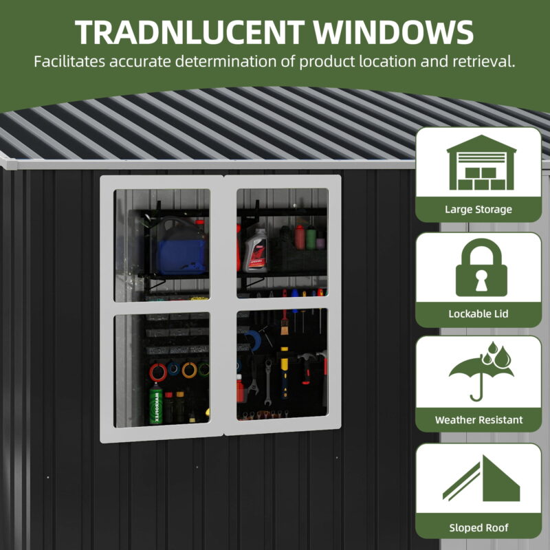 Uforic 10x10ft Storage Shed with Windows, Lockable Doors & Sloped Roof,Large Gray Metal Garden Shed for Patio,Backyard,Garage,and Lawn - Image 5