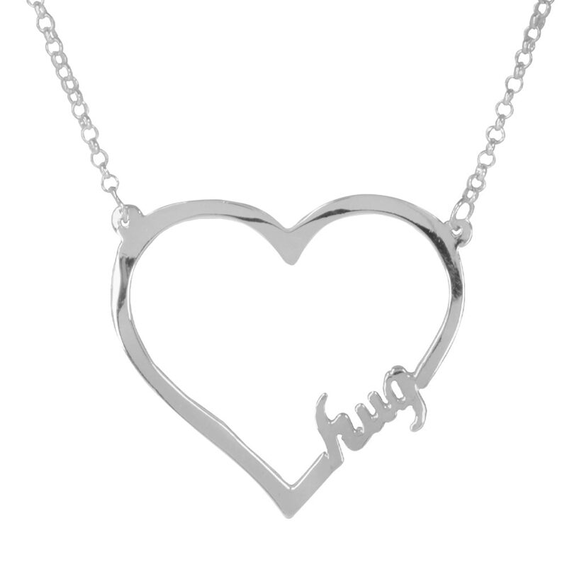 Open Heart "HUG" Necklace in Sterling Silver - Image 2