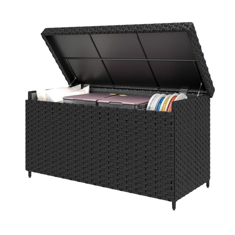 Uforic 230 Gallon Large Wicker Patio Deck Boxes,Waterproof Outdoor Toy Storage Boxes - Black - Image 2