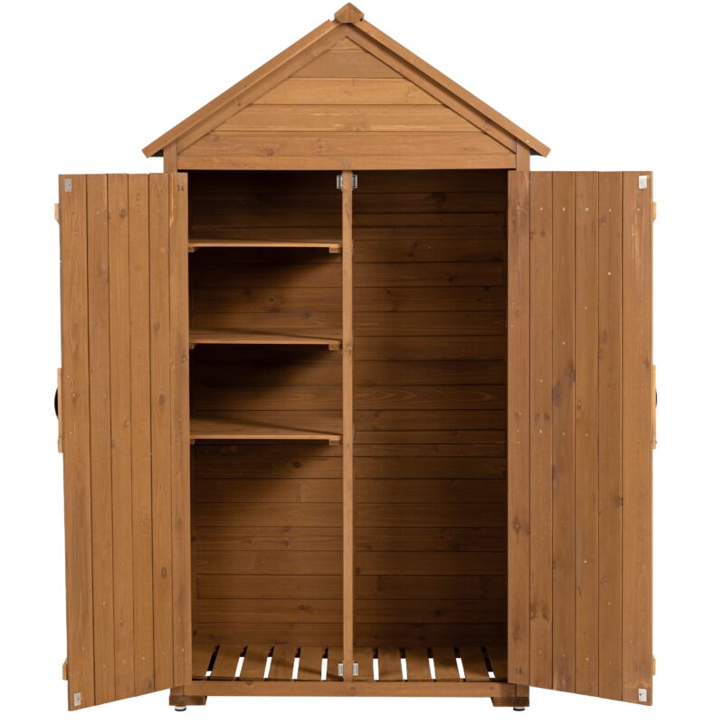DEALTOPS Outdoor Storage Shed Wooden Garden Tool Storage Cabinet With Shelves,Garden Lawn Backyard Storage Sheds-Brown - Image 4