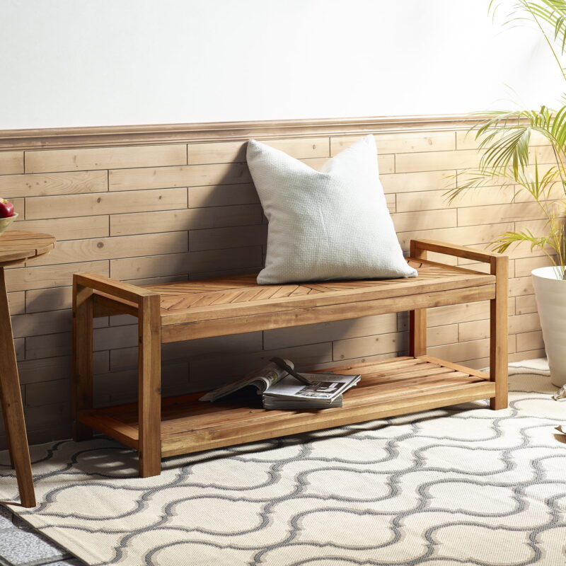 Manor Park Chevron Outdoor Storage Acacia Wood Bench - Brown - Image 3