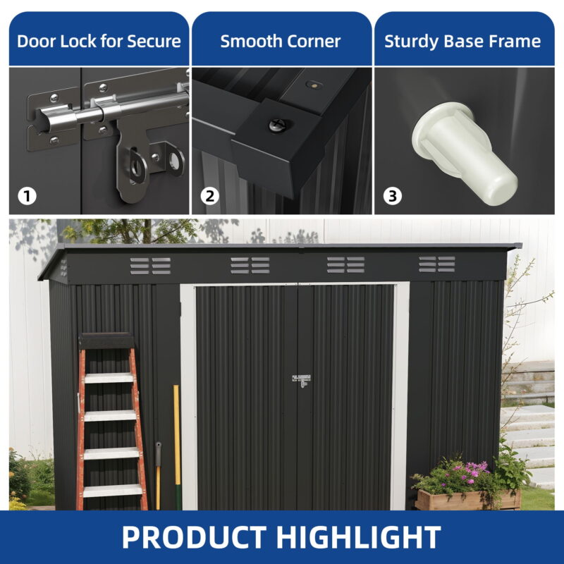 Uforic Oversized Steel Storage Shed with Ventilation, Lockable Doors, and Sloped Roof for Outdoor, Dark Gray - Image 5