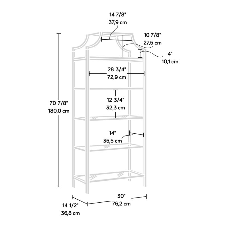 Sauder Anda Norr 5-Shelf Metal Framed Glass Bookcase, White Finish - Image 7