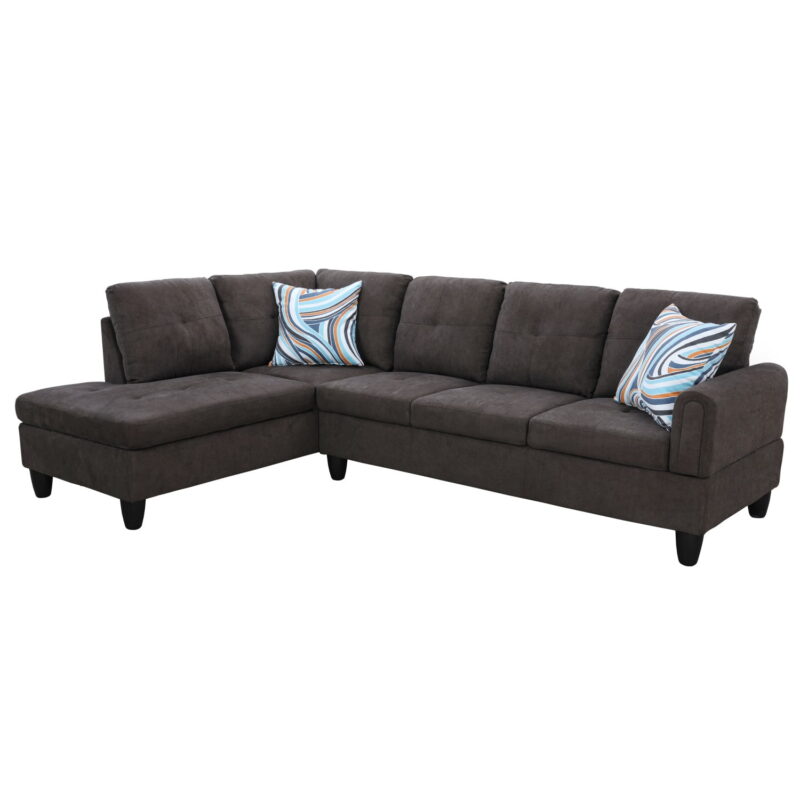 Hommoo Flannel Sectional Sofa Model Set, Modern 4-Seat Couches and Sofaes, L-Shaped Living Room Furniture Set, Dark Brown(No Ottomans) - Image 2