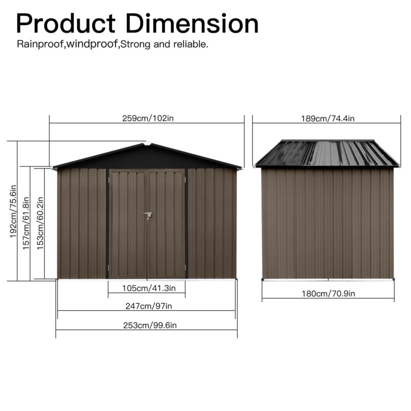 Aukfa 8FT x 6FT Outdoor Storage Shed, Metal Garden Shed with Vents, Tool Shed with Door and Padlock for Backyards, Patio Lawns, Brown - Image 4