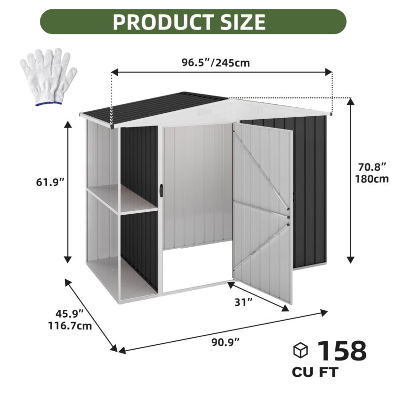 Uforic 8x4 FT Outdoor Metal Storage Shed with Shelves, Lockable Tool Cabinet for Garden (Black) - Image 2