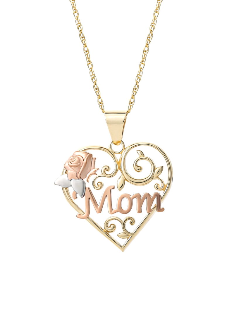 Brilliance Fine Jewelry Women's 10kt Gold Filigree Mom Heart Pendant, 18" - Image 5