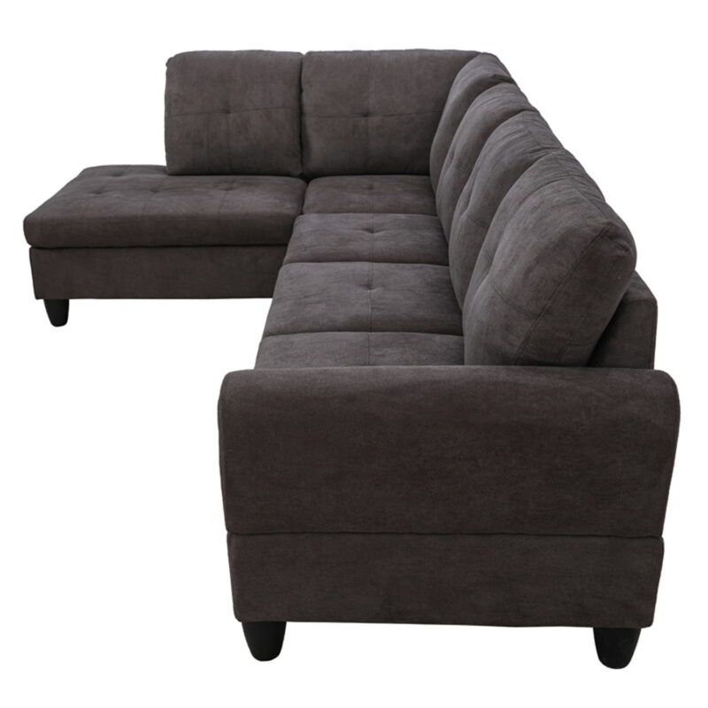 Hommoo Flannel Sectional Sofa Model Set, Modern 4-Seat Couches and Sofaes, L-Shaped Living Room Furniture Set, Dark Brown(No Ottomans) - Image 3