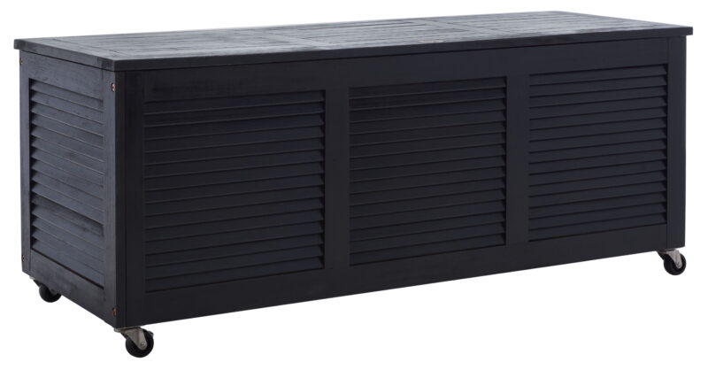 Safavieh PAT Collection Outdoor Wheels 76 Gallons Wood Deck Box, Black - Image 6
