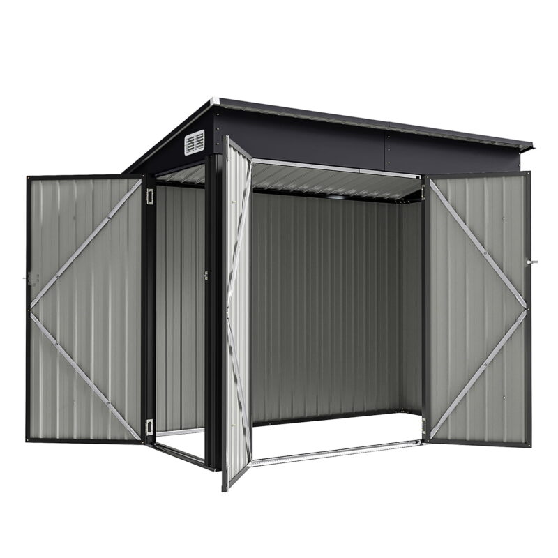 Bapipro 4' x 8' Metal Storage Shed,Outdoor Storage Shed with Triple Lockable Door Metal Storage Cabinet with Slopping Roof, Black - Image 5