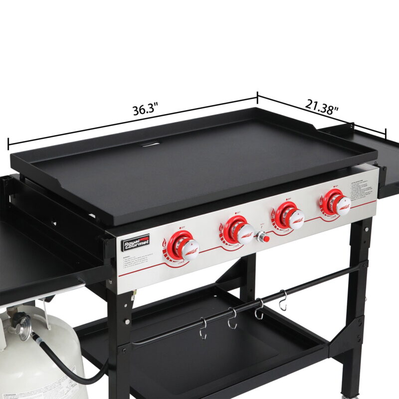Royal Gourmet GB4000F 36" Flat Top Gas Griddle, 4-Burner BBQ Grill Griddle with Top Cover Lid, Folding Side Shelves and Legs for Large Outdoor Camping, Black - Image 5