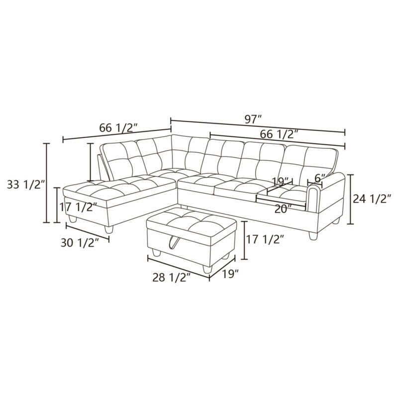 Hommoo Flannel Sectional Sofa Model Set, Modern 4-Seat Couches and Sofaes, L-Shaped Living Room Furniture Set, Dark Grey(No Ottomans) - Image 4