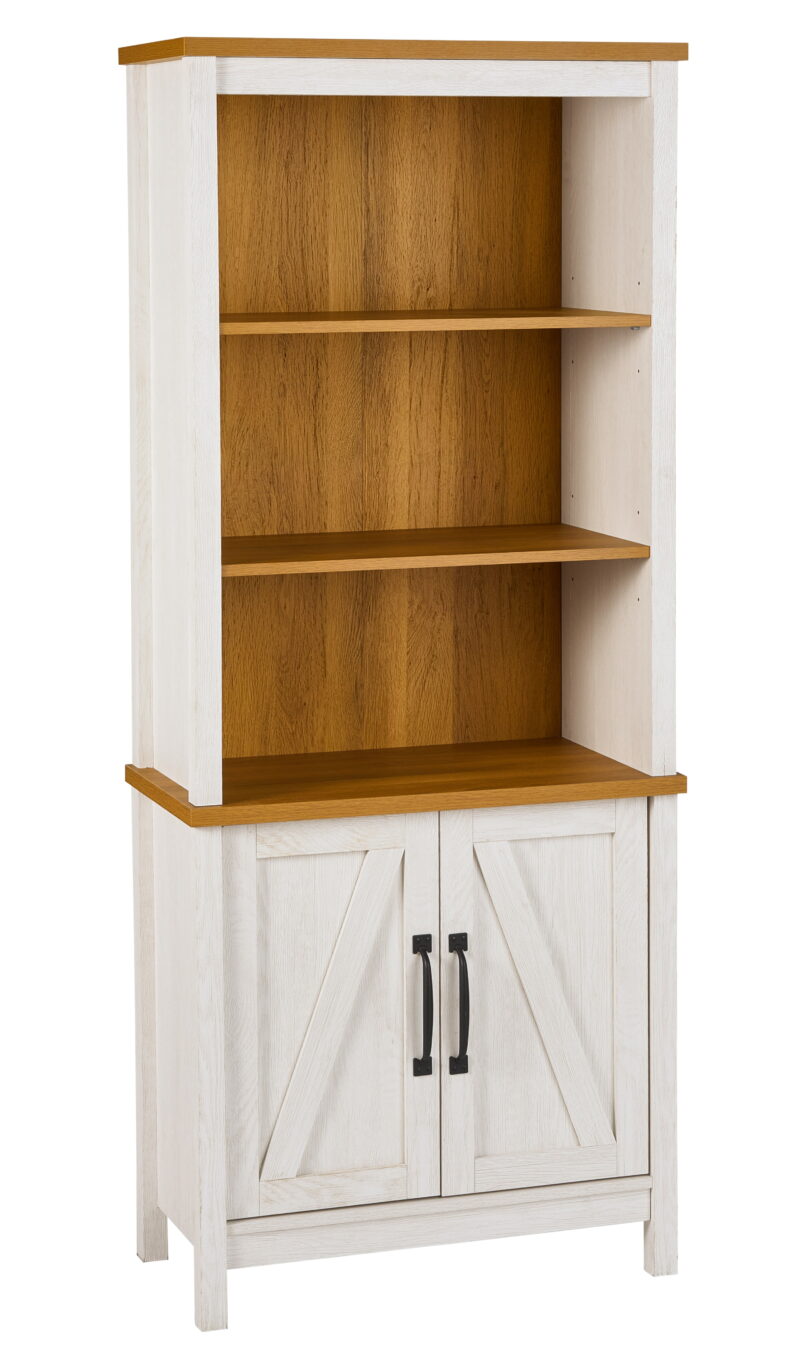 Better Homes & Gardens Modern Farmhouse Bookcase with Doors, Alabaster and Light Honey Finish - Image 2