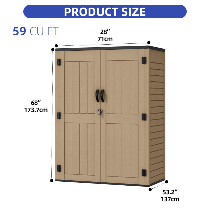 Uforic Outdoor Storage Shed, 59 Cu Ft Tool Shed Ideal for Garden, Garage & Patio, Lockable Door, Brown - Image 6