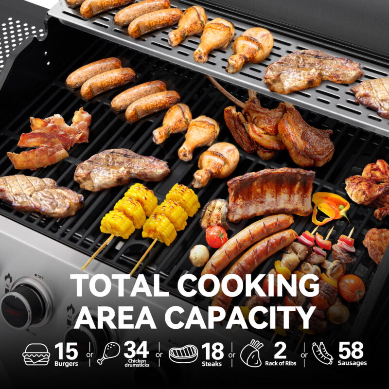 Royal Gourmet SG5002 5-Burner Gas Grill with Sear Burner and Side Burner, Stainless Steel Cabinet Style Gas Grill - Image 4
