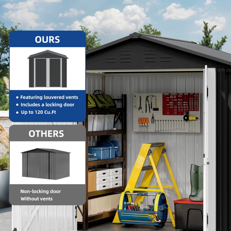 Uforic 6 Ft x 4 Ft Outdoor Tool Shed with Air Vents & Lockable Doors for Bikes & Tools, Dark Gray - Image 2
