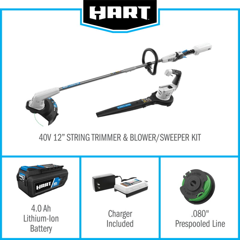 HART 40-Volt Cordless 12-inch String Trimmer and Leaf Blower Combo Kit, (1) 4.0Ah Lithium-Ion Battery - Image 6