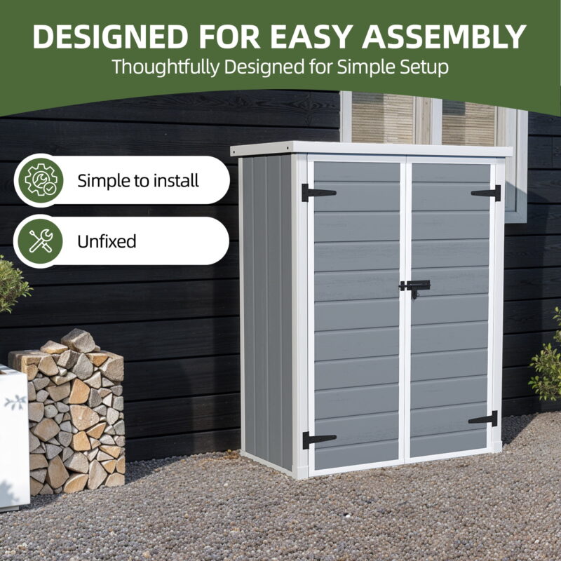 Uforic 49 Cu Ft Outdoor Vertical Storage Shed with Floor & 2 Shelves, Waterproof, Lockable (Gray) - Image 5