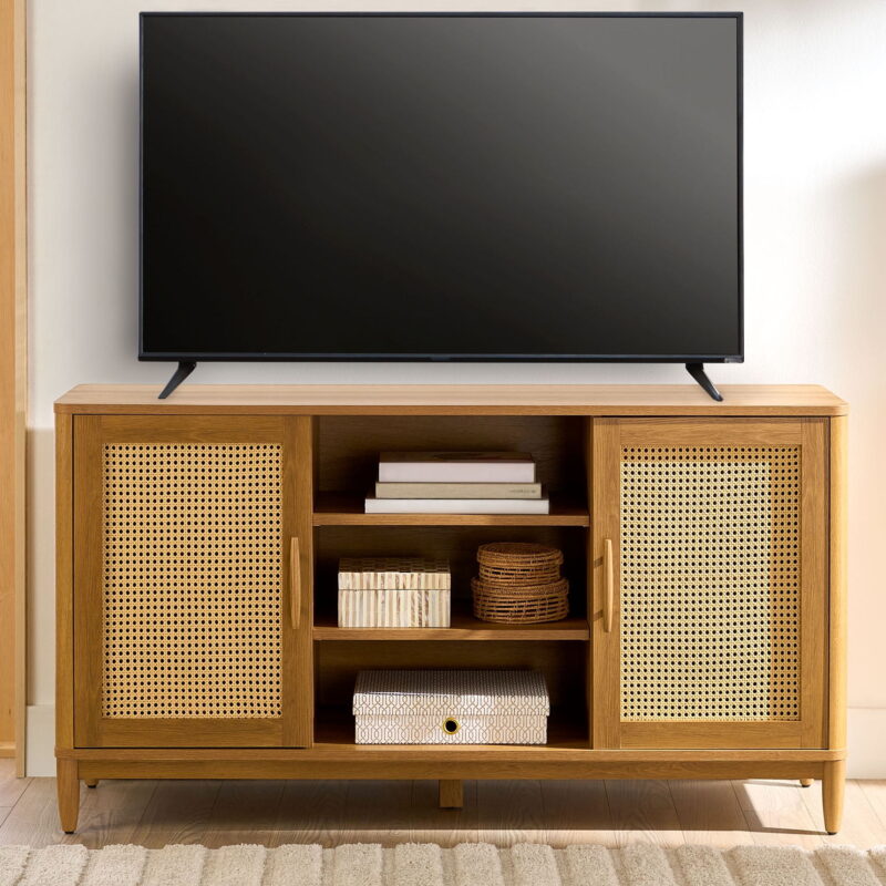 Better Homes & Gardens Springwood Cane TV Stand for TV's up to 65", Light Honey Finish - Image 6