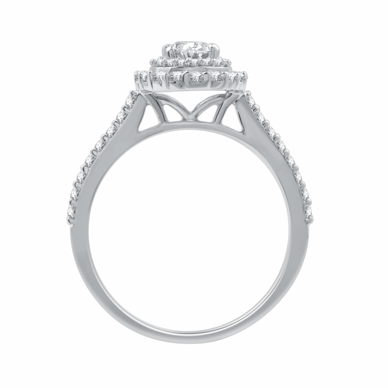 Brilliance Fine Jewelry 1 CTW Lab Grown Diamond Women's Oval Double Halo Bridal Ring Sterling Silver - Image 4