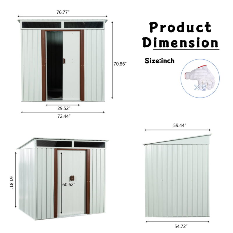 DEALTOPS Outdoor storage sheds 6FTx5FT Pent roof with Double Lockable Doors for Backyard Patio Lawn - White - Image 3