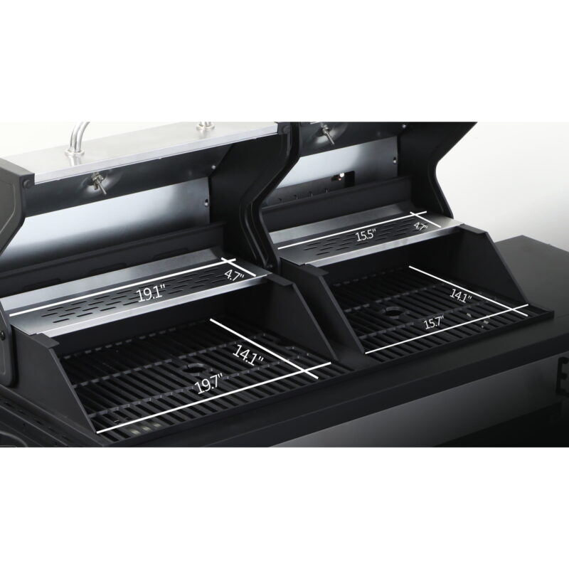 Windspire 3-burner 37230BTU Propane Gas + Charcoal BBQ Grill with Side Burner, Shelves, Enamel Cooking Grids, Stainless Steel, Black + Grey - Image 2