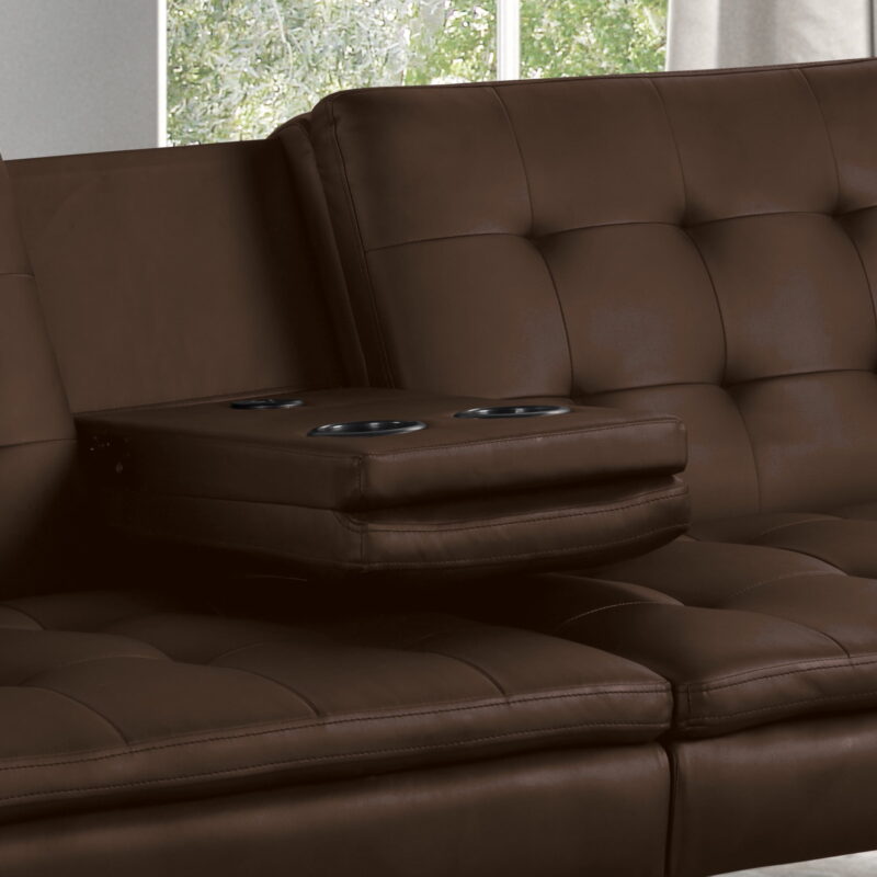 Furniture of America Canu Upholstered Convertible Twin Futon Daybed with USB Port, Brown - Image 4