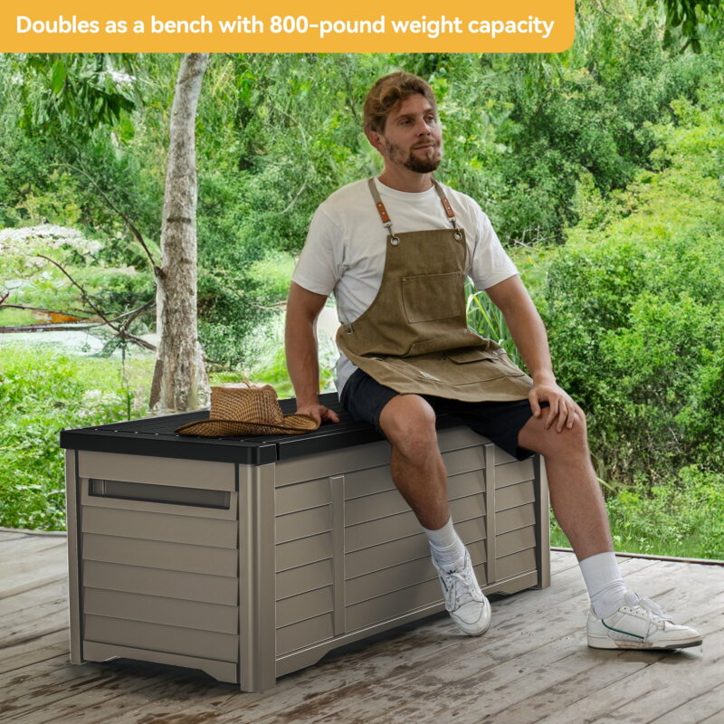 Dextrus Outdoor Waterproof 120 Gallon Resin Deck Box, Black & Brown - Image 4