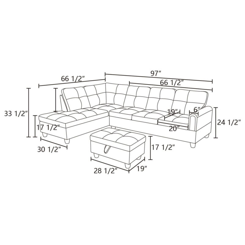 Hommoo Modern Flannel Living Room Furniture Sets Sectional Couches and Sofas, L-Shaped Sectional Couch Sofa, Red(No Ottoman) - Image 3