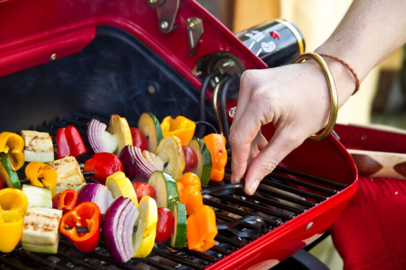 Americana Portable Electric Cart Grill with Two Folding Tables, Red - Image 4