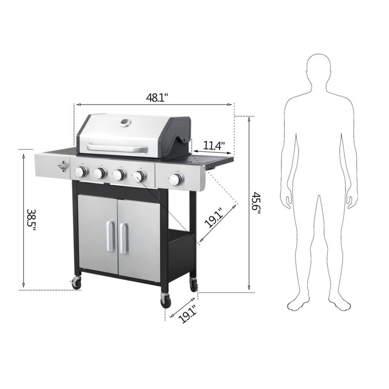 Miniyam 4 Burners BBQ Propane Gas Grill with Side Burner for Outdoor Barbecue, 46790 BTU Output - Image 3
