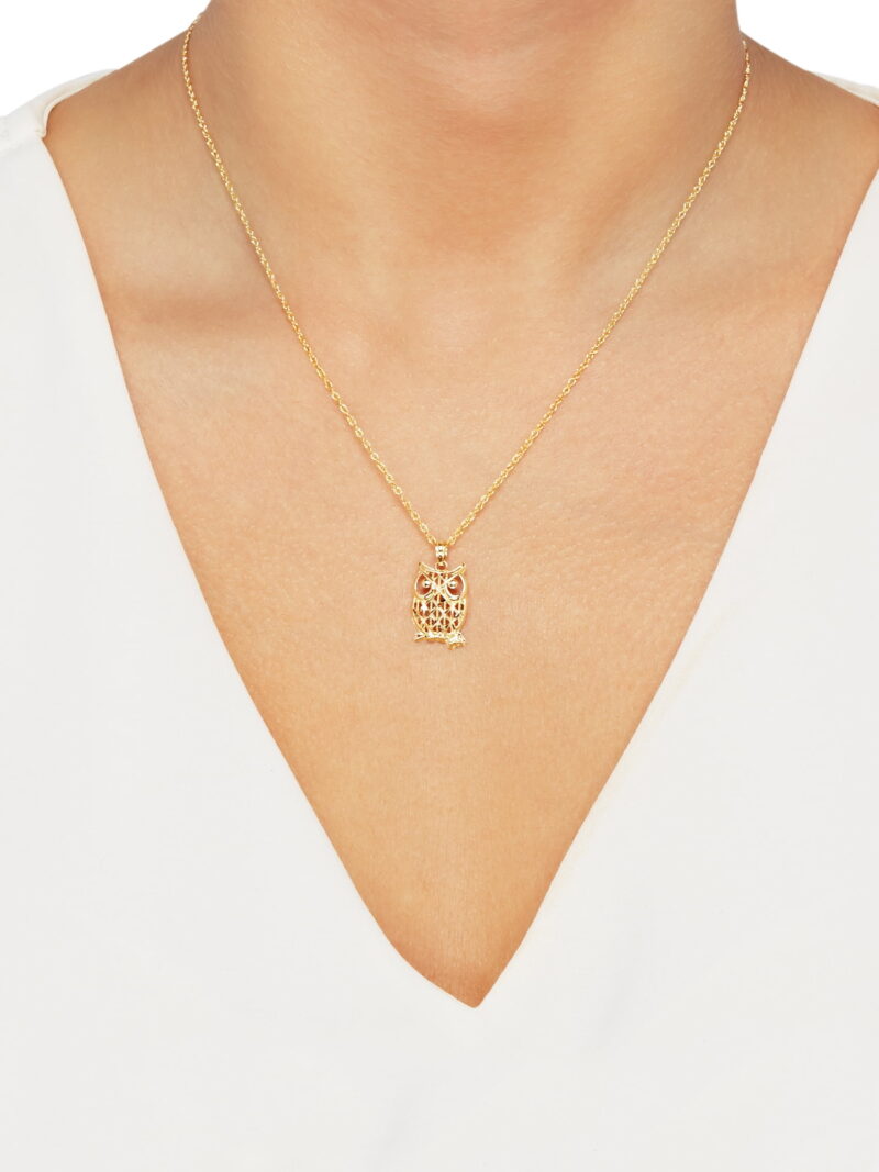 Brilliance Fine Jewelry 10K Yellow Gold Filigree Owl on Gold Filled Necklace,18" - Image 2