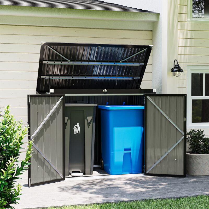 Bapipro 3.3’ x 5.6’ Storage Shed Outdoor Metal Garbage Can Shed with Lockable Doors and Easy Lift Hinges, Black - Image 6