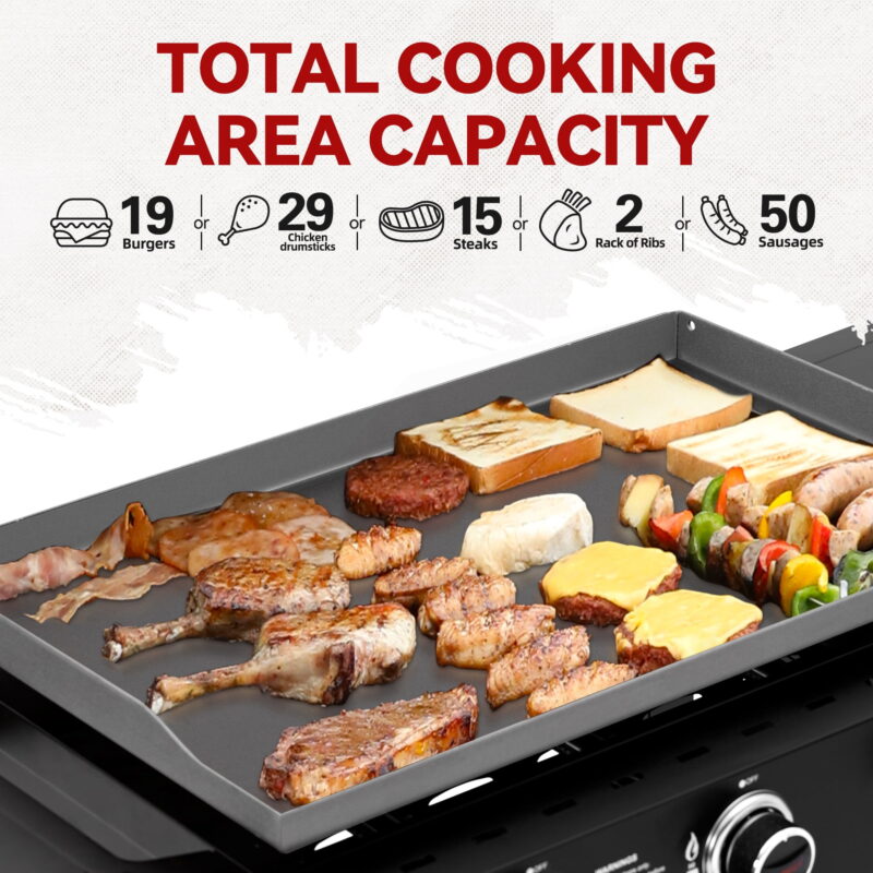 Royal Gourmet GB3000H 28-Inch 3-Burner Gas Griddle in Black, Griddle with Collapsible Side Shelves, 39,000 BTU - Image 4
