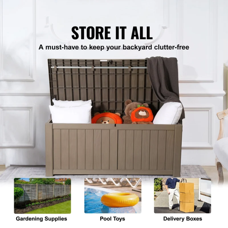 SKYSHALO 120 Gallon Outdoor Waterproof Polypropylene Deck Box with Padlock - Image 4