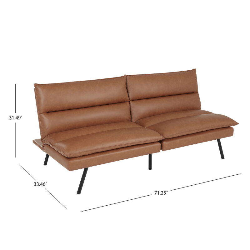 Mainstays Pillow Top 71.25" Futon, Camel Faux Leather - Image 6