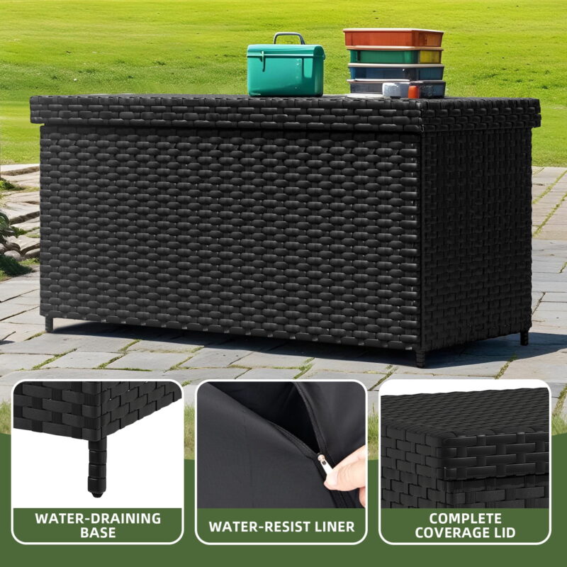 Uforic 230 Gallon Large Wicker Patio Deck Boxes,Waterproof Outdoor Toy Storage Boxes - Black - Image 7
